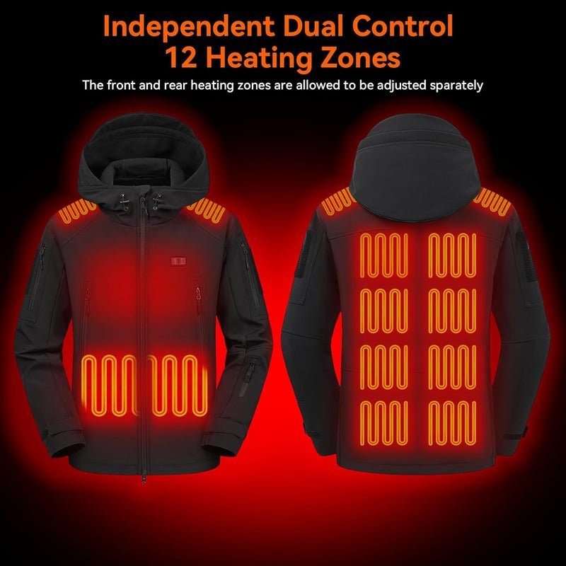 VENTROLLO Store Men's Heated Jacket with 16000 mAh Battery Pack, 12 Heating Zones, Soft Shell Heating Jacket Coat for Winter - Image 2